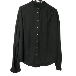Raquel Allegra Black Gauze Poet Button-Up Blouse 100% Cotton Raw Hem Detail Sz 3